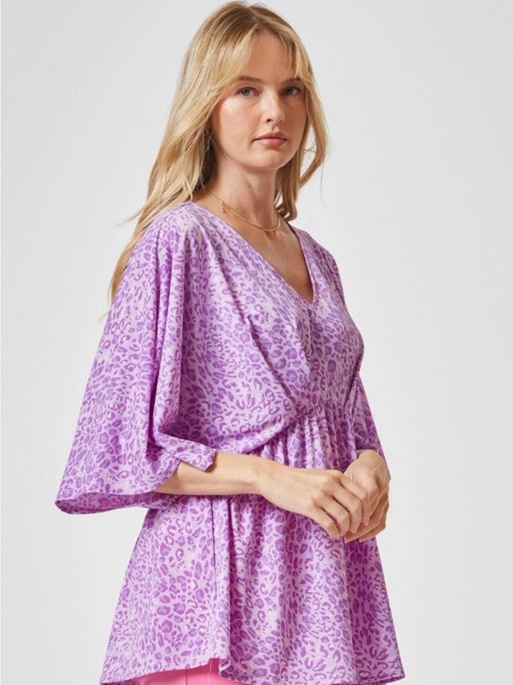 Lavender Leopard Print V-Neck Tunic Top - Women's - Picture 8 of 8